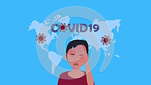 man sick with fever covid19 symptom in earth planet