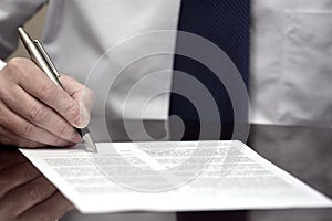 Man Signing Contract Paper White Shirt Tie Business Deal