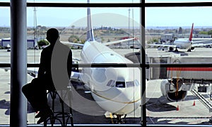 man silhouette on the airport hall