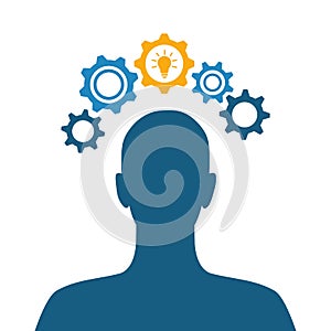 Man silhouette with gears over his head
