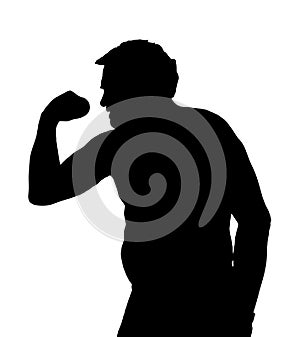 Man Silhouette with Potbelly Exercising with Dumbbell