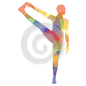 man silhouette practising yoga in extended hand-to-big-toe pose. Vector illustration decorative design