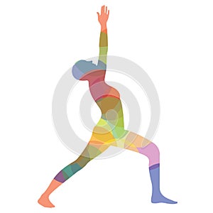 man silhouette practising yoga in warrior i pose. Vector illustration decorative design