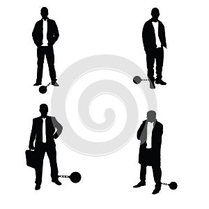 Man silhouette with prision ball in black illustration