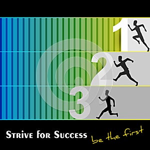 Man silhouette running to be the first, be the best, leader in work with striving for victory. Vector illustration