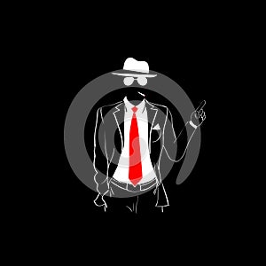 Man Silhouette Suit Red Tie Wear Glasses White Hat Point finger Up