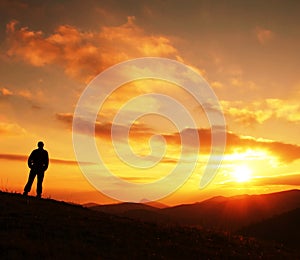 Man silhouette on sunset