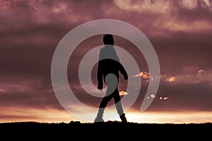 man silhouette and sunset background