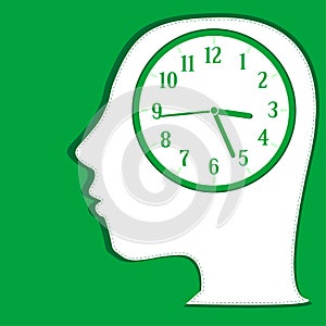 Man silhouette thinking about time. vector