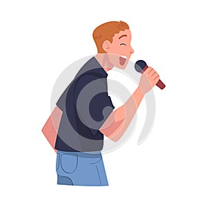 Man Singer and Musician with Microphone Performing Music on Stage Vector Illustration