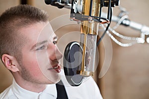 Man singing with microphone