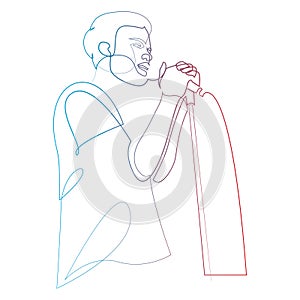 Man singing or performing stand up comedy continuous line drawing. One line art of man singing karaoke use microphone or