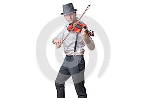 Man sings and plays violin
