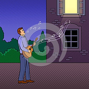 Man sings serenade pop art vector illustration