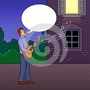 Man sings serenade pop art vector illustration