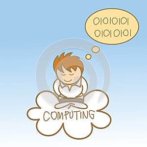 Man sit on cloud computing