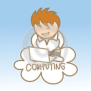 Man sit on cloud computing