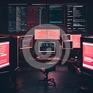 a man sits in a chair in front of a computer screen Into the Matrix Immersive Exploration of Hacker photo