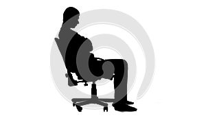 Man sits on a chair and thinks, reflects on ideashe is sad. Silhouette. White background