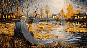 Dreamlike Portraiture Memories Of Van Gogh Sitting By The River photo