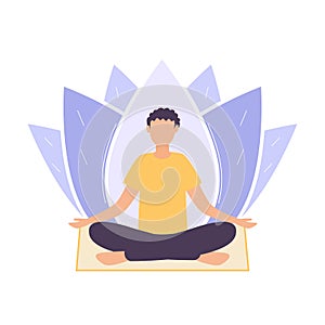 A man sits in a padmasana pose and meditates
