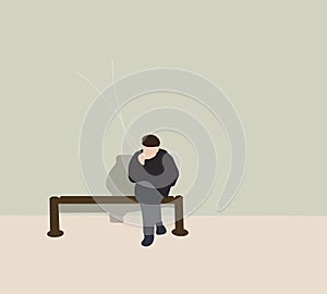 Man Sitting on Bench smoking cigarette in public park.
