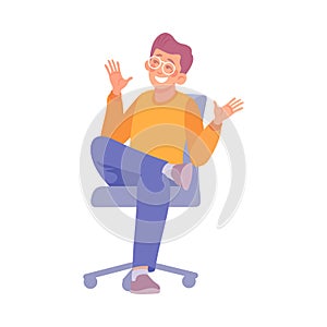 Man Sitting on Chair Having Bright Idea and Finding Smart Solution Cheering Vector Illustration