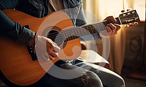 Man Sitting on Couch Playing Guitar