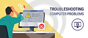 Man reading an error message notification on the computer screen