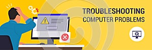 Man reading an error message notification on the computer screen