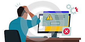 Man reading an error message notification on the computer screen