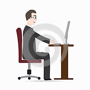 Man sitting front of computer on work table icon