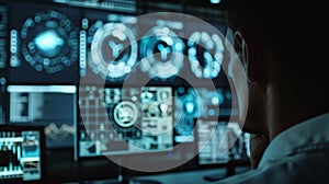 Man Sitting in Front of Multiple Computer Monitors