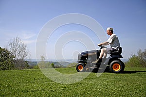 Man sitting on a lawnmower