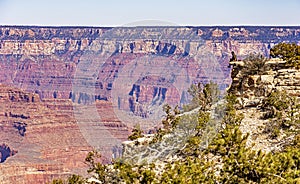 A man sitting on a ledge taking in the panoramic view of the Grand Canyon