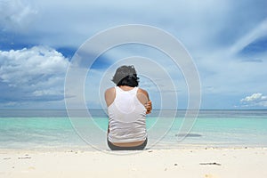 Man sitting lonely on beach