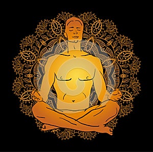 Man sitting in the lotus position doing yoga meditation