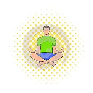 Man sitting in lotus posture icon, comics style
