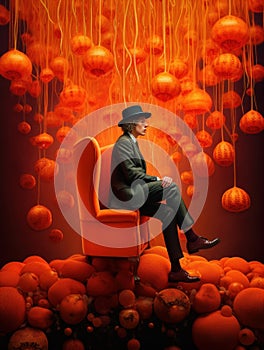 A man sitting in a orange lights room generative AI