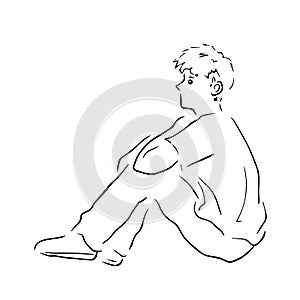 Man sitting vector illustration black white hand drawing design