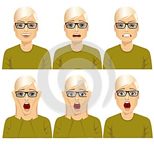 Man on six different face expressions set