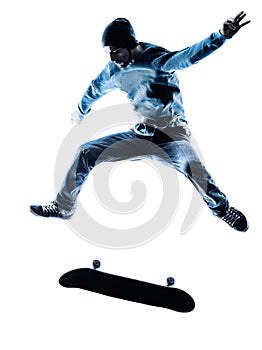 Man skateboarder skateboarding silhouette