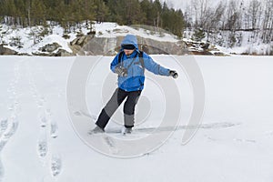 Man skating on the thin ice
