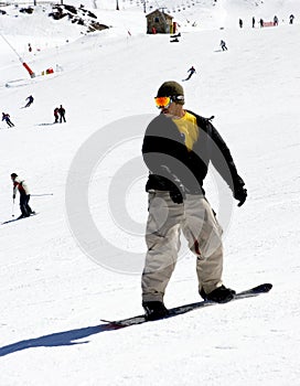 Man on ski slopes of Pradollano ski resort in Spain photo