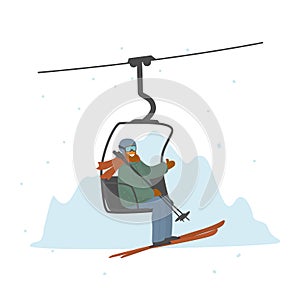 Man skier in a ski lift isolated vector illustration