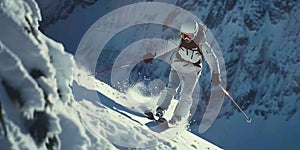 Man skiing down a snowy mountain slope in freezing temperatures