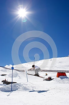 Man skiing on slopes of Pradollano ski resort in Spain