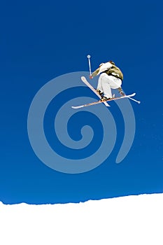 Man skiing on slopes of Pradollano ski resort in Spain