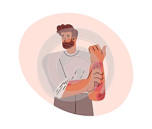Man with skin problem. Vector illustration in flat style on white.