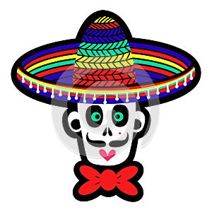 Man skull in a sombrero hat. Vector illustration